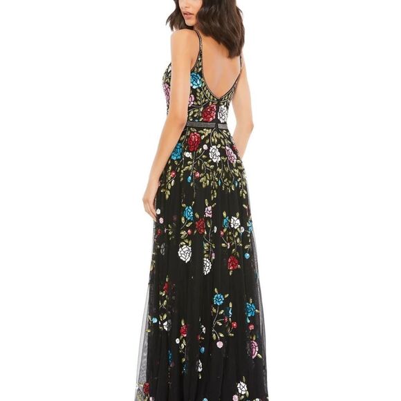 Mac Duggal 5400 NWT Black/Multi EMBELLISHED FLORAL SEQUINED GOWN - Picture 3 of 10